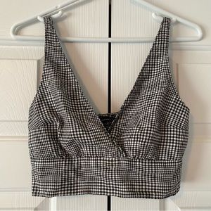 Abercrombie & Fitch Black and White Checkered Y2K Cropped Top, S